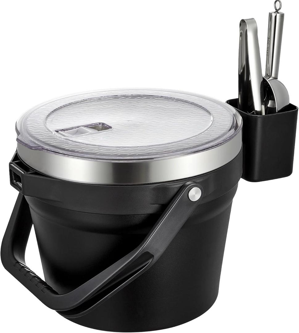 COKTIK 7L Vacuum Insulated Ice Bucket with Lid and Scoop& TongsLarge capacity Stainless Steel Beverage Bucket for Cocktail, Champagne, Wine, BeerLarge PartiesCarbon Black Suit
