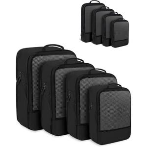 Compression Packing Cubes 4-Set Space Saver with Vacuum-Free Compression Expandable Luggage Organizer for Carry-On (Black)