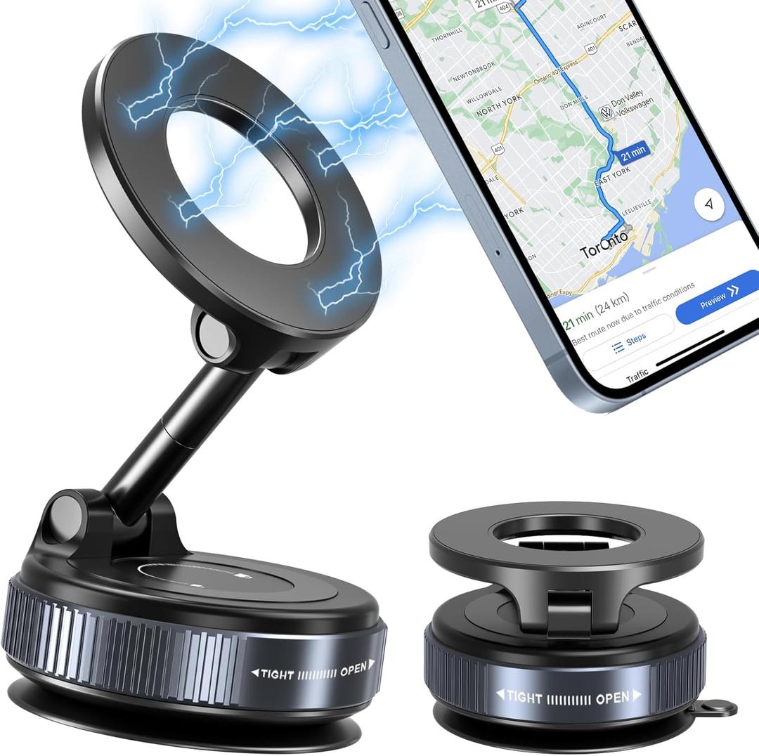Vacuum Magnetic Phone Holders for Your Car, 360 Adjustable Car Phone Holder for Magsafe with Powerful Magnet, Folding Car Mount for iPhone 17 Pro Max 16 15 14 13 12 Air Plus & Android (Black)