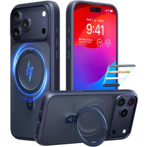 TORRAS Ostand for iPhone 17 Pro Max Case, [Military Grade Protection] [Fit for MagSafe] [Built in Kickstand] [Camera Control Button] Translucent Magnetic Slim Back Soft Edge, Deep Blue