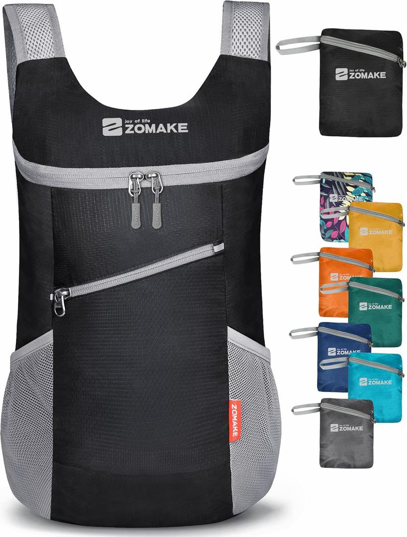 ZOMAKE Lightweight Packable Backpack 14L, Foldable Backpacks Small Daypack Hiking Daypacks Water Resistant Day Bag for Travel(Black)