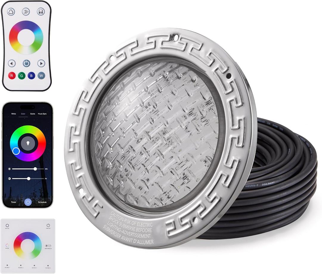 LUMORA 50W LED Pool Light for 10" Wet Niche - 120VAC, 100ft Cord, Smart Control (App/Remote/Wall Panel), Dimmable RGB Color-Changing Underwater Light (10 inch 100ft)