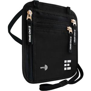 Neck Wallet for Travel & Passport Holder with RFID Blocking - Slim & Easy to Conceal Nylon Travel Pouch for men & women - Holds Phone, Cash, Cards, Keys - Sweat & Water Resistant - Large - Black