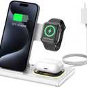 3 in 1 Foldable Charging Station for Apple Products,Fast Wireless Charger Travel Dock Adapter&Light for iPhone 16/15/14/13/12/11/X/XS,for iWatch 10/9/8/7/Ultra2/Ultra/SE,for AirPods 4/3/2/Pro/2(White)