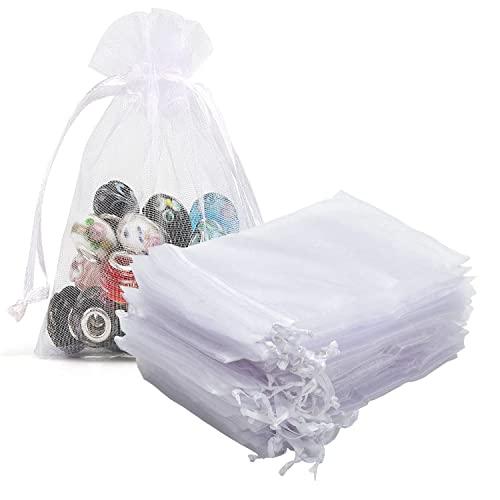 Hwceo Organza Gift Bags 50 Pcs Drawstring 4x6 inch White for Baby Shower,Girl Birthday,Mom Party Favors,Wedding,Bridal Shower,Valentines Day,Xmas,Bulk Sheer Fabric Mesh Tulle Sachet for Jewelry,Candy