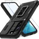 DEERLAMN Case for Samsung Galaxy S23+ Plus with Slide Camera Cover+ Screen Protector(1 Pack),Rotated Ring Kickstand Military Grade Shockproof Protective Cover-Black