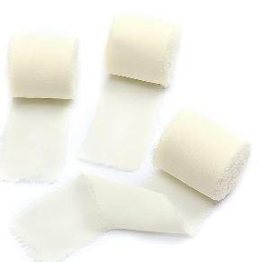 3 Rolls Cream White Handmade Fringe Chiffon Silk Ribbon 1.5" x 5 Yd (4 Rolls 20 Yards) for Wedding Invitations,Bridal Bouquets,Gift Wrapping,DIY Crafts. (1.5 inch, Cream White)