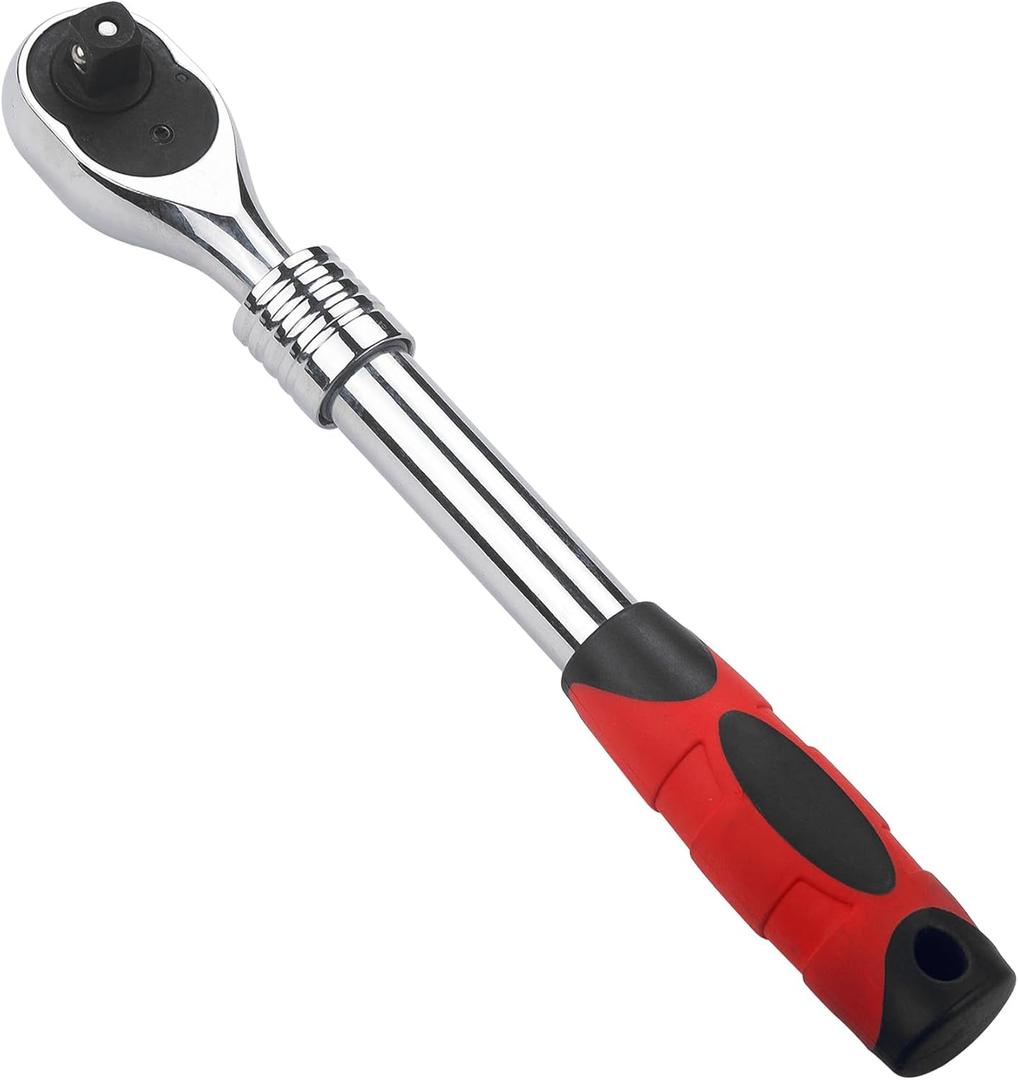 3/8" Drive Ratchet Retractable Socket Wrench,72-Tooth Extendable Ratchet Wrench,With Quick Release Locking,Soft-Grip with Reversible Switch