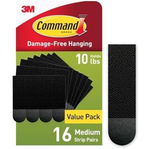 Pack Of 2 Command 10 lb Medium Picture Hanging Strips 16 Pairs (32 Command Strips), Damage-Free Hanging Picture Hangers, No Tools Great for Home Decor, Black Adhesive