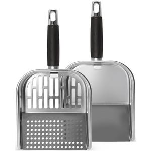 Griddle Scoop for Blackstone with a Any-Edge Hook, Stainless Steel Griddle Portable Food Mover for Stir Fry and Move Food, Classic & Sifting Grill Shovel, 2 Pack