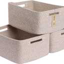 MiniArk Large Storage Baskets for Shelves, Closet Organizers Bins for Clothes Blanket Towels, Baby Nursery, Toy Baskets Box, Woven Rope Baskets, 17 x 13 x 7.5, 3 Packs Mixed Brown
