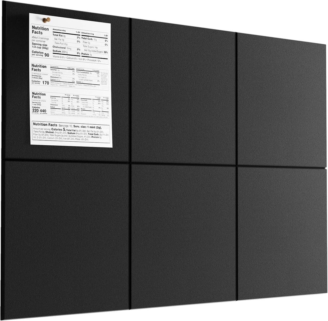 MaxGear Large Cork Board for Wall 36" x 24", Black Bulletin Board, 6 Pack Felt Wall Tiles with Pushpins, Cork Boards for Office Push Pin Board Tack Board Felt Board