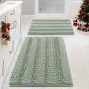 H.VERSAILTEX Sage Bathroom Rugs, Bath Mat Set of 2 Extra Thick Chenille Striped Pattern Shaggy Bath Rugs for Bath Room, Non Skid Bath Mats for Bathroom Floor (32 x 20 Plus 24 x 17 - Inches)