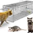 TeqHome Live Animal Cage Trap, Collapsible Humane Live Animal Cage Trap, Galvanized Steel Humane Live Trap Cage for Stray Cat, Groundhog, Raccoon, Squirrel, Chipmunk, Mole, Gopher, Skunk - 24"x7.3"x8"