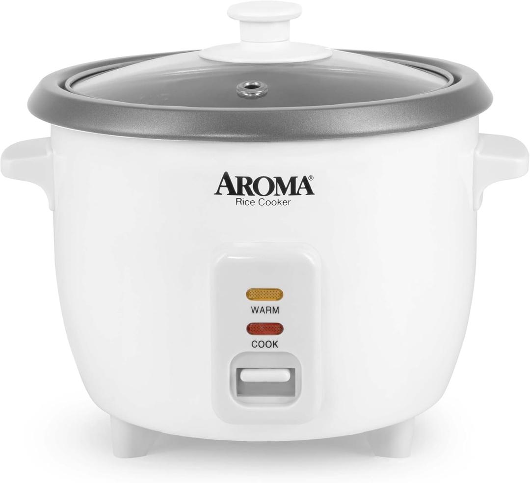 AROMA Rice Cooker, 3-Cup (Uncooked) / 6-Cup (Cooked), Small Rice Cooker, Oatmeal Cooker, Soup Maker, Auto Keep Warm, 1.5 Qt, White, ARC-363NG