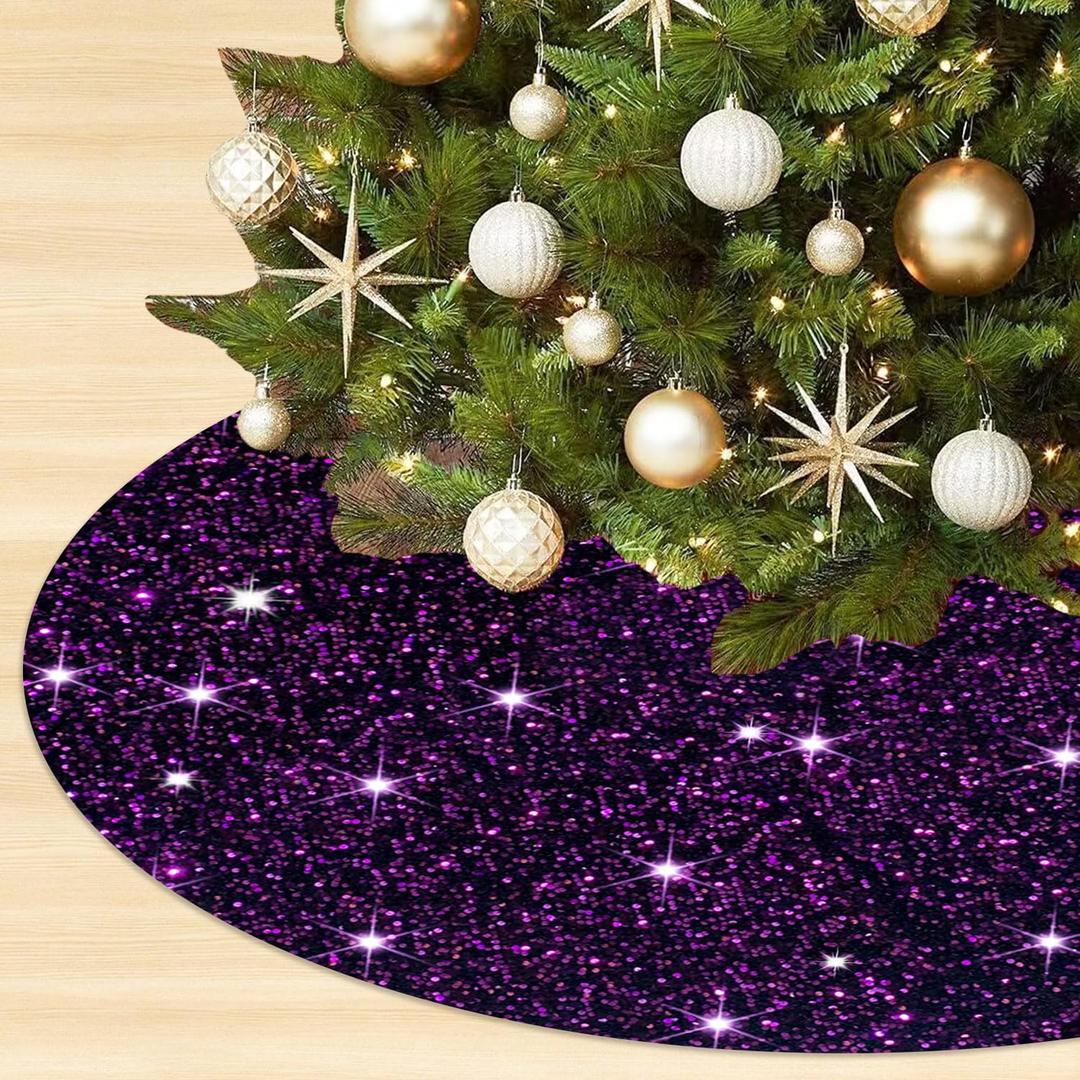 OMKSIH Purple Tree Skirt Velvet Christmas Tree Skirt 36 Inch Tree Skirt Sequin Christmas Tree Collar Purple Tree Skirt for 6FT Tree Bling Christmas Tree Skirt Glitter Tree Skirt Rug Decorations