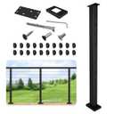 Level Drilled Cable Railing Post 36" (35"X2"x2"), Flat Bracket Stainless Steel Deck Railing Post, Black Level Holes Railing Post for Horizontal Cable Systems, Surface Mount Metal Post for Deck (1P)