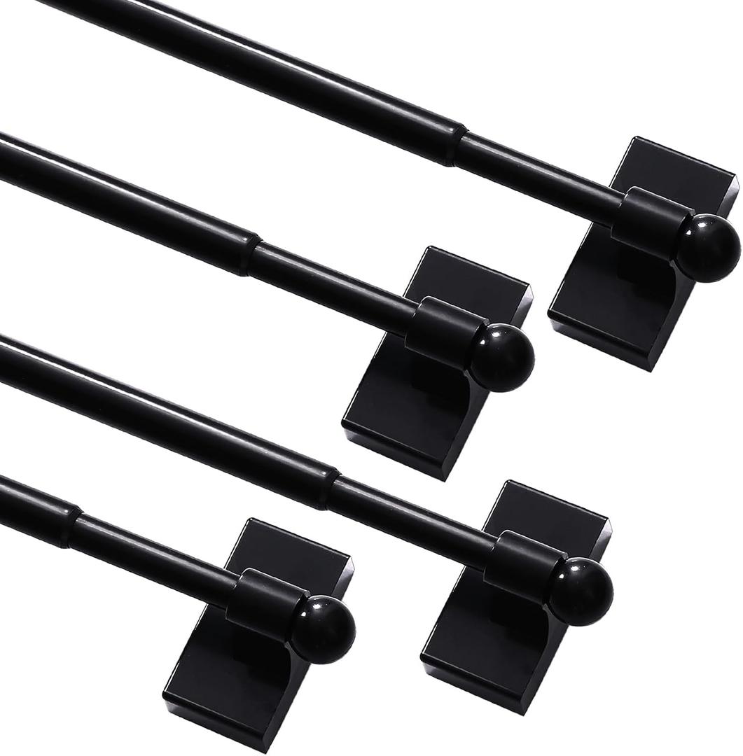Turquoize 4 Pack Magnetic Curtain Rods for Metal Doors 1/2" Multi-Use Versatile Adjustable Appliance Magnetic Rod Extends from 16 inch to 28 inch Magnetic Cafe Curtain Rod, Black,4 Pack