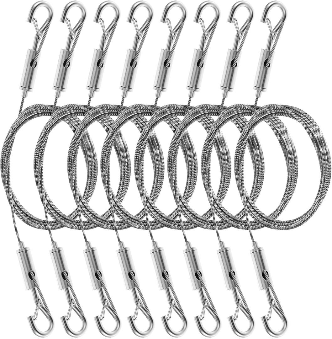 8PCS Adjustable Picture Hanging Wire Kit Heavy Duty Picture Frame Mirror Hanging Wire Kit 6.6FT Stainless Steel Wire for Hanging Pictures,Frame,Paintings,Flowerpot,Decorations,Supports Up to 66lbs