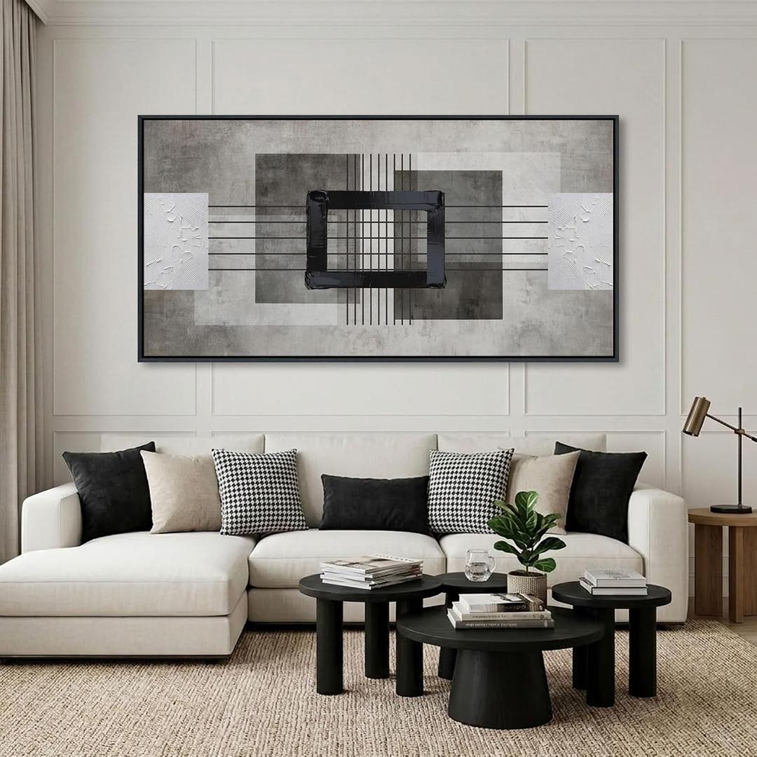 Large Abstract Canvas Wall Art for Living Room - Modern Neutral Beige & Gray Framed Artwork, Minimalist Textured Wall Paintings for Bedroom Decor, Sophisticated Gallery Pictures 29×58IN