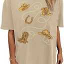 Womens Western Oversized Rodeo Shirt Country Music Tops Western Embroidery Graphic Tee Cowgirl Shirts, M