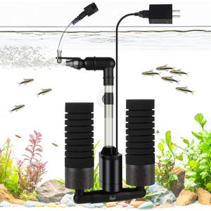 AQQA Electric Sponge Filter for Aquarium – Quiet USB Powered Breeding & Shrimp Filter with Bio Ceramic Media, Adjustable Air Intake & 360° Rotatable Outflow (M for 15-55 Gal)