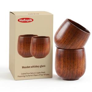 Hufopik 2 Pcs Wooden Whiskey Glasses, Bourbon Glass Gifts for Men, Old Fashioned Bourbon Whiskey Tasting Glasses – Groomsmen Gifts, Dad’s Birthday & Retirement Gift for Men