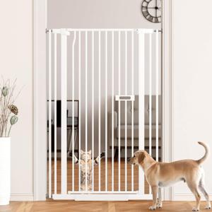 55.1" Extra Tall Dog Gate Indoor for Doorways, 30.1-33.8" Wide Cat Pet Gate for Stairs, 1.37" Gap No Drilling Auto Close High Pressure Mounted for Kitchen/Hallways, White