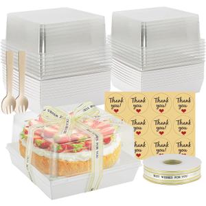 7 x 7 x 4 Inches Paper Charcuterie Boxes with Clear Lids, 25 Pack Large Clear Cake Boxes for 4-6 Inch Cake, Disposable Bakery Boxes Food Containers for Cupcakes,Pie,Cookies, Cocoa Bomb White