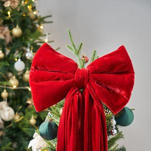 Christmas Decorations - Giant Red Xmas Bow - 70x16 Inch Oversized Red Velvet Christmas Tree Topper - Christmas Ribbon Gift Bow - Indoor/Outdoor Xmas Decor for Home Wreaths/Mantels/Front Door/Wedding