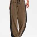 LOMON Pants for Women Wide Leg Side Striped Pants Drawstring Baggy Palazzo Work Trousers with Pockets