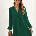 Wkior Long Sleeve Dress for Women V Neck Casual Cute Loose Flowy Swing Shift Dresse(Green, L)