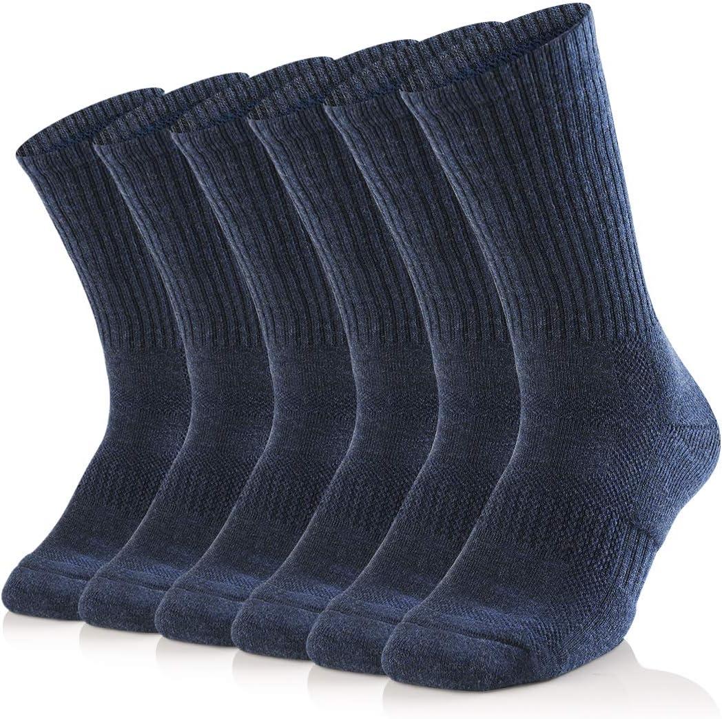 SOX TOWN Unisex Cushioned Crew Training Athletic Socks Men & Women with Combed Cotton Moisture Wicking Breathable Performance (9-11, Navyblue(6 Pairs))