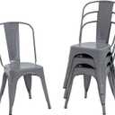 FDW Dining Chairs Set of 4 - Indoor/Outdoor, Metal, 18 Inch Seat Height, 330LBS Weight Capacity, Stackable, Restaurant & Bar Chairs (Grey)