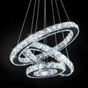 Dixun LED Chandeliers Modern Ceiling Light Fixture 3 Rings Adjustable Stainless Steel Pendant Light Chandelier for Bedrooms Living Room (Cool White) (3r Cool White Silver)