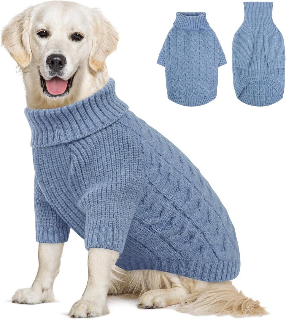 Queenmore Large Dog Sweater, Dog Christmas Sweater, Warm Soft Sweaters for Dogs Girl Boy, Knit Winter Coat for Dog (Blue, L)