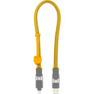 inCharge Rolling Square XL 30 cm - USB-C Cable, Universal Smartphone Cable, Gift for Men, 6-in-1 Universal Charger for Smartphones, Technical Gadget, Yellow, Lightning Cable 100W