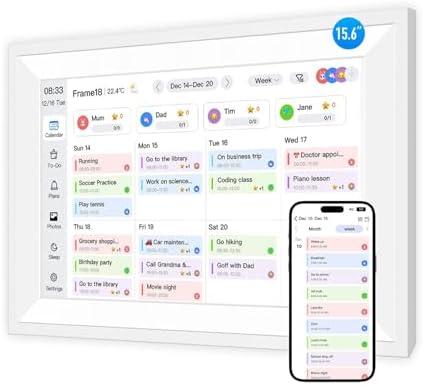 Fotocube 15.6" Digital Calendar Wall Planner Chore Charts and To Do List | Interactive display Desk Calender for Family Schedules Digital Photo Frame 1920*1080P Resolution 64GB Storage White