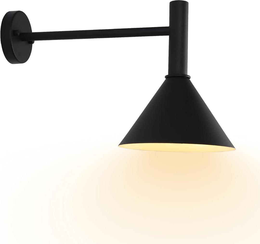 19in. Satin Black Outdoor Gooseneck Barn Light Fixture with 15in. Long Extension Arm - Wall Sconce Farmhouse, Vintage, Antique Style, Black