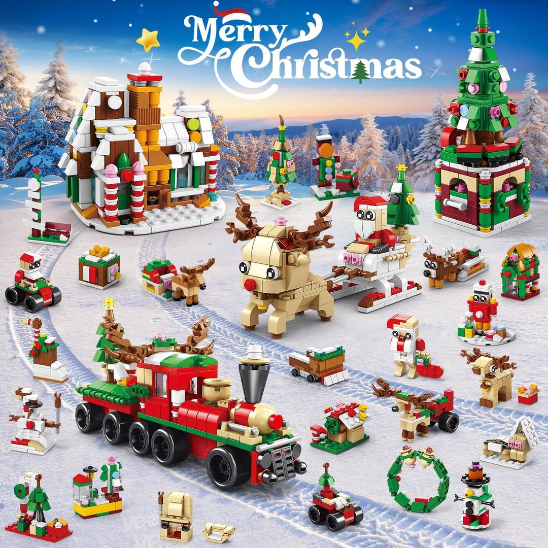Advent Calendar 2024 Building Blocks Set, 24 Boxes 1100 Pieces Christmas Countdown Calendar Building Blocks With 24 in 4 Building Brick Model, Advent Calendars Christmas Gifts for Adults Teens Kids