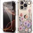 for iPhone 16 Pro Case,[3 in 1] with Screen Protector & Camera Lens Protector, Flower Pattern Design,Clear Soft Shockproof Slim Floral Phone Cover for Women Girls 2024 6.3" (Floratopia/Colorful)