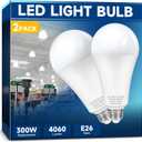 300W Equivalent LED Light Bulb, Super Bright 4060 Lumen, 5000k Cool Daylight White, A23 E26 Medium Base, 33 Watt LED Bulb, No-dim, for Garage Warehouse Workshop Backyard Patio Supermarket, 2-Pack