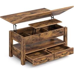 Rolanstar Coffee Table Lift Top, Multi-Function Convertible Coffee Table with Drawers and Hidden Compartment, Converts to Dining Table for Living Room, Home Office, Rustic Brown