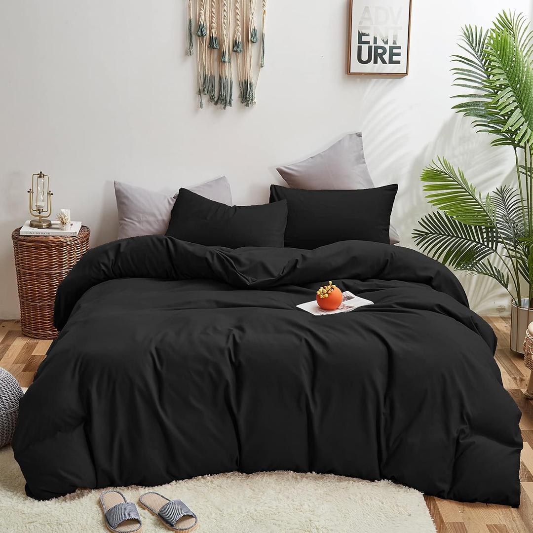 KAREVER Black Comforter Twin Solid Dark Color Bedding Set 3 Pieces Soft Black Blanket Set 1 Black Twin Comforter (68x90 inches) with 2 Pillowcases(20x26 inches)