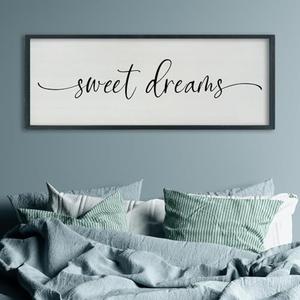 SRSZHIYUE Bedroom Above Bed Wall Decor Minimalist Sweet Dreams Sign 40''×15'' Large Romantic Modern Farmhouse Plaque Master Bedroom Guest Room Couples Wall Hanging Decoration?Black?