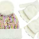 PEAK 2 PEAK Boys and Girls Winter Hat and Gloves Set  Knit Pom-Pom Beanie with Sparkle  Ages 4-12 (Sequin)