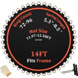Trampoline Mat Replacement，Fits 14ft Frame, with72/80/84/88/96 Rings for Choose,Fits 5.3"-8.5" Springs, Trampoline Mat Diameter 11.97ft-12.56ft，Spring and Frame not Included