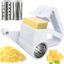Rotary Cheese Grater, Handheld Cheese Grater with Fine & Coarse Drums for Cheese Nuts Chocolates and More, Stainless Steel & ABS, Dishwasher Safe, Includes Extra Handle