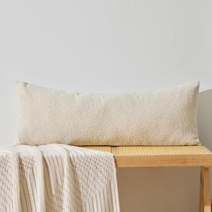 ORTIGIA Boucle Decorative Lumbar Pillow Covers 14x36 Beige Textured Body Pillowcase Neutral Pillowcases for Indoor Couch Sofa Bed Cushion Living Room Modern Cushion Cases (Cover Only)