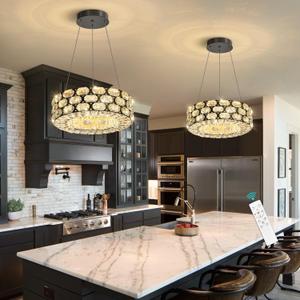 Crystal Chandelier for Dining Room Dimmable LED Ceiling Light Fixture Height Adjustable Chandliers for Kitchen Island Entrance Hallway Black, W12"